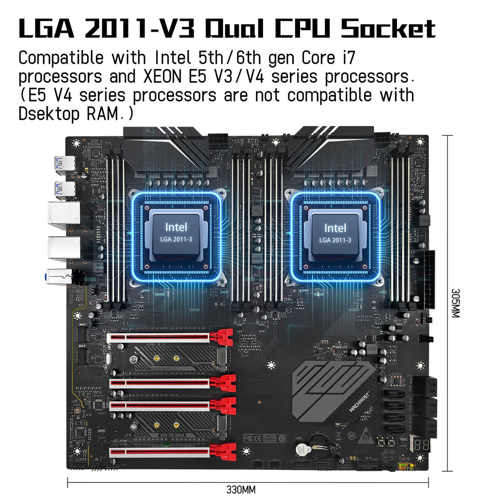 MACHINIST X99 D8 MAX Dual CPU Motherboard for Intel LGA 2011-3 XEON E5 V3/V4 E-ATX