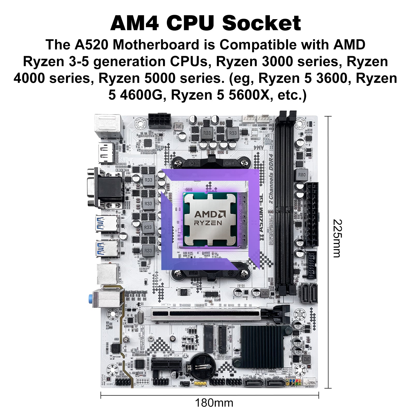 MACHINIST A520M-GL Motherboard AMD AM4 for Ryzen 3-5th gen CPUs DDR4
