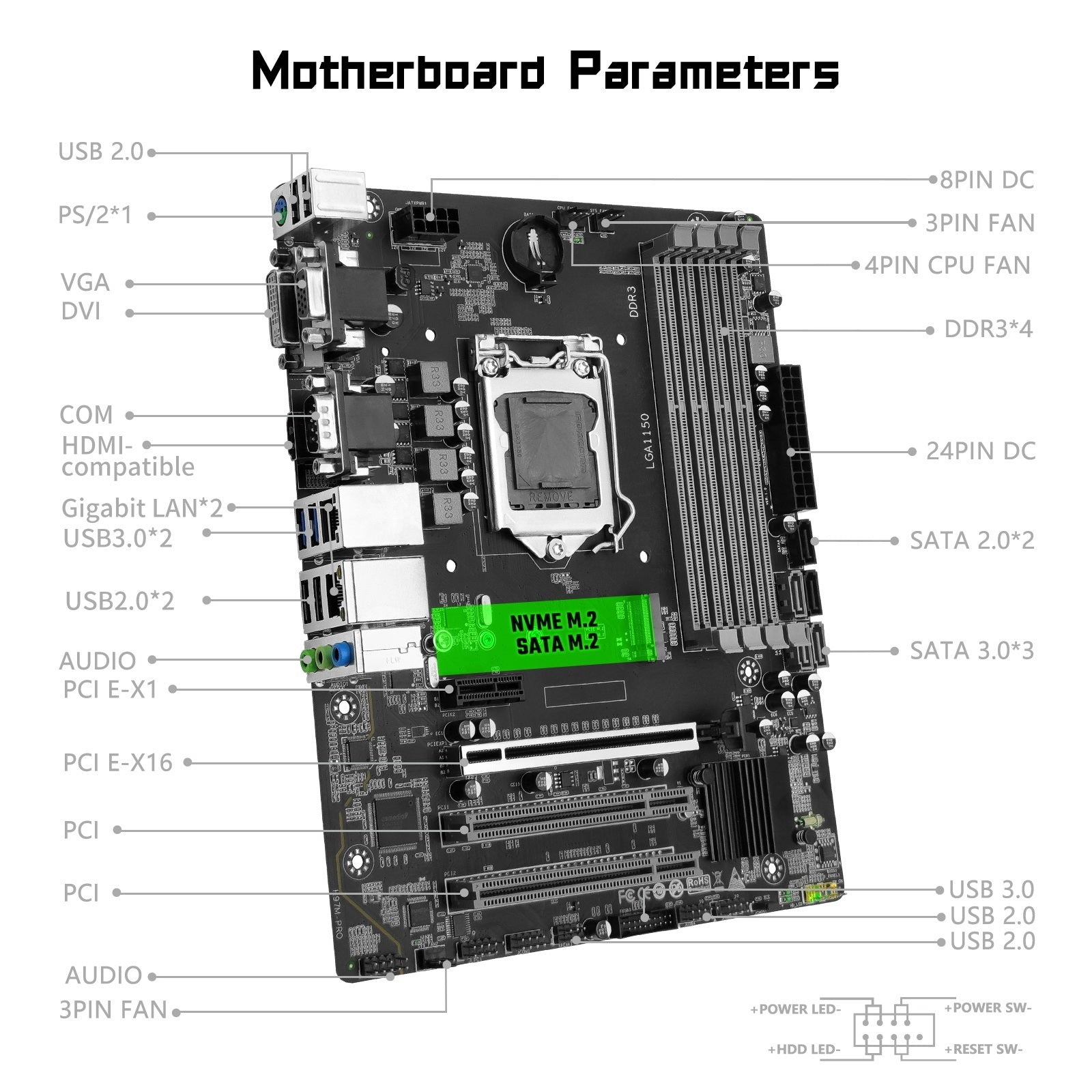 MACHINIST H97M PRO LGA 1150 Motherboard for Intel Core i3/i5/i7 DDR3