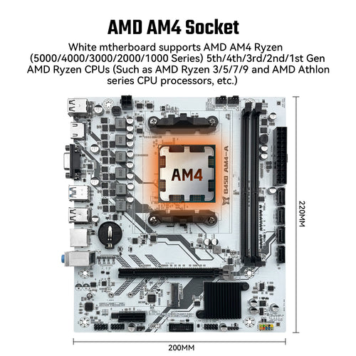 Placa-mãe MACHINIST B450-AM4-A compatível com processadores AMD AM4 Socket Ryzen de 1ª a 5ª geração DDR4